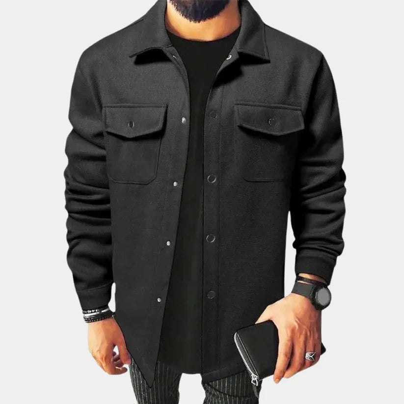 Übergangsjacke Herren im Hemdstil mit zwei Brusttaschen - Schwarz #Farbe_Schwarz