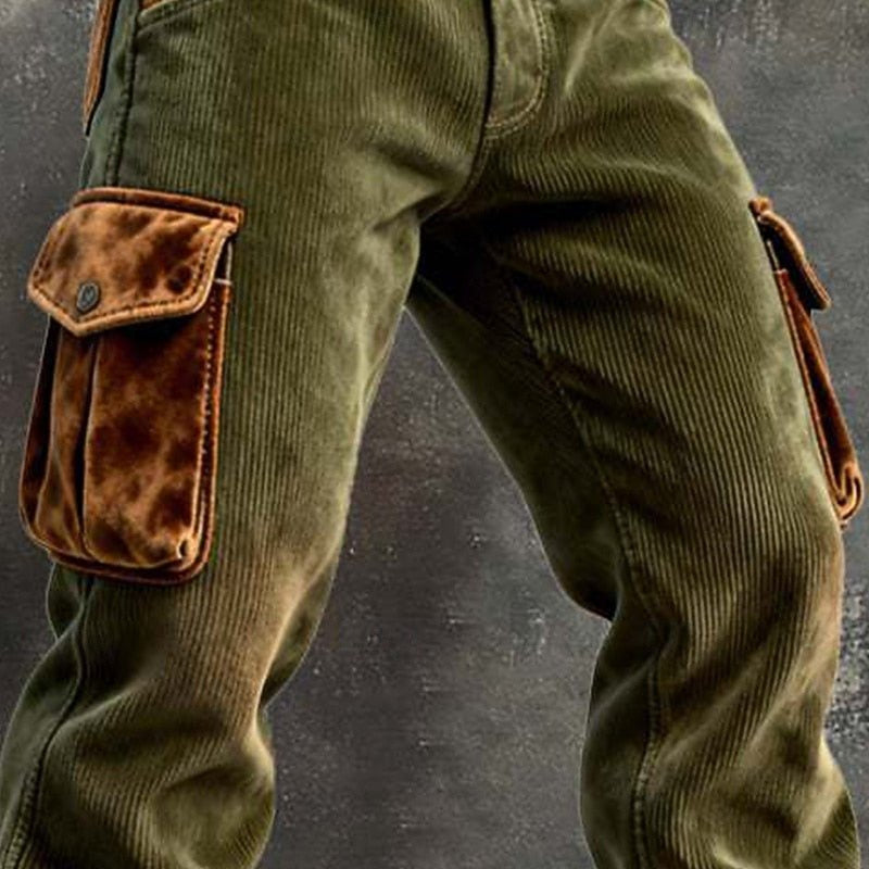 Cargohose Herren mit gemusterten Taschen und Längsrippen - Grün #Farbe_Grün