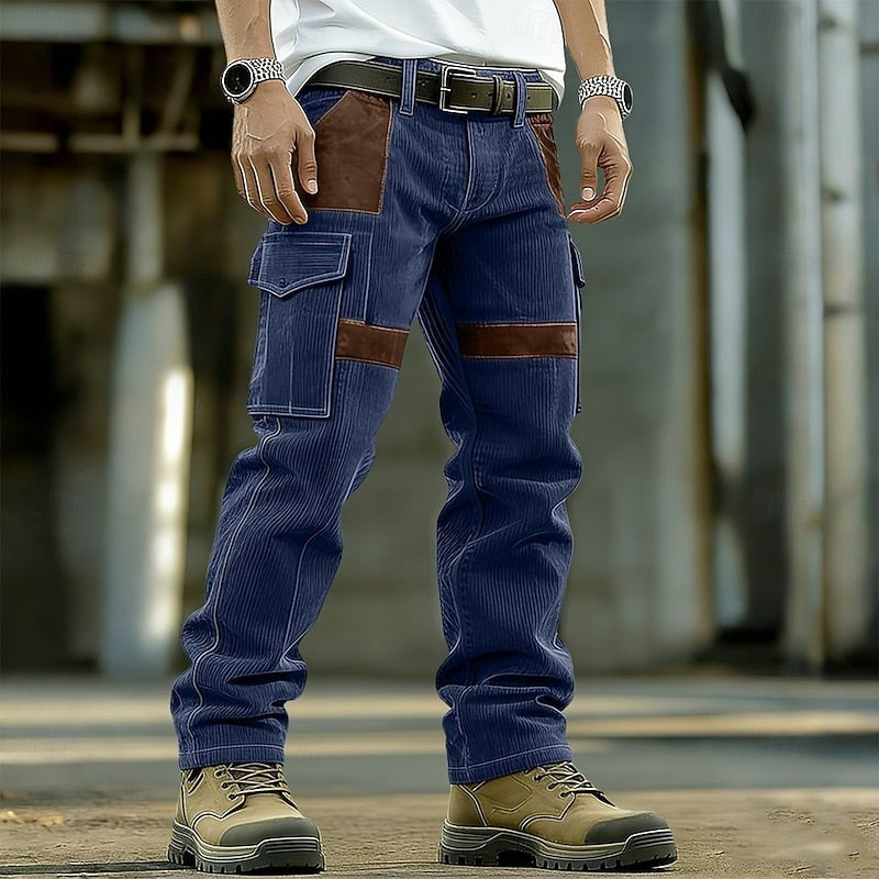 Cargohose Herren mit Kontrasteinsätzen und Längsstruktur - Blau #Farbe_Blau