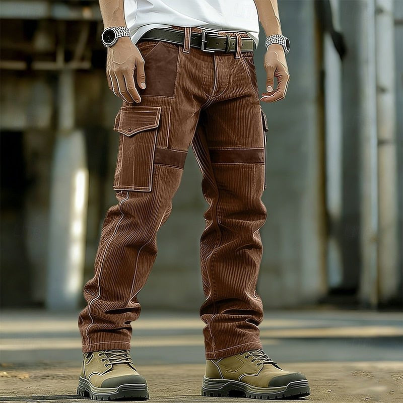 Cargohose Herren mit Kontrasteinsätzen und Längsstruktur - Braun #Farbe_Braun