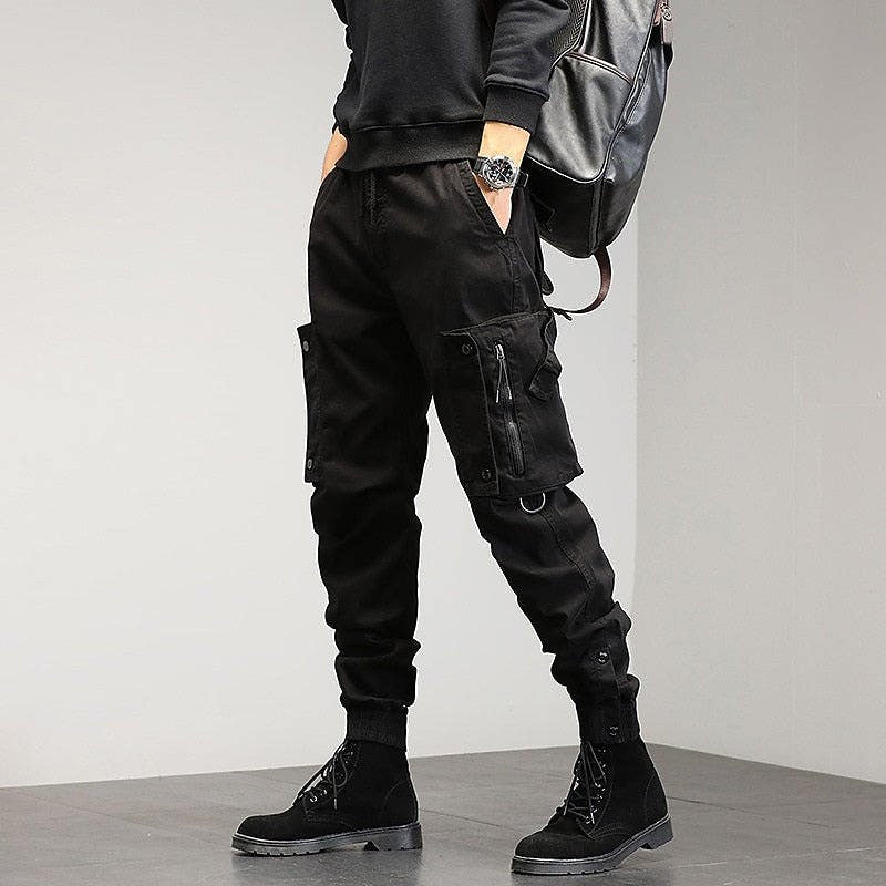 Cargohose Herren mit Zip-Seitentasche und Beinbündchen - Schwarz #Farbe_Schwarz