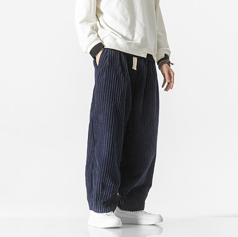 Cordhose Herren mit breiten Rippen und langem Kordelzug - Marineblau #Farbe_Marineblau