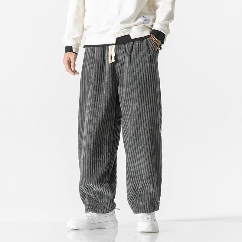 Cordhose Herren mit breiten Rippen und langem Kordelzug - Grau #Farbe_Grau