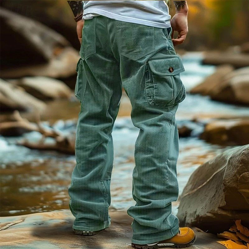 Cordhose Herren mit Cargotaschen und geknöpften Klappen - Hellgrün #Farbe_Hellgrün