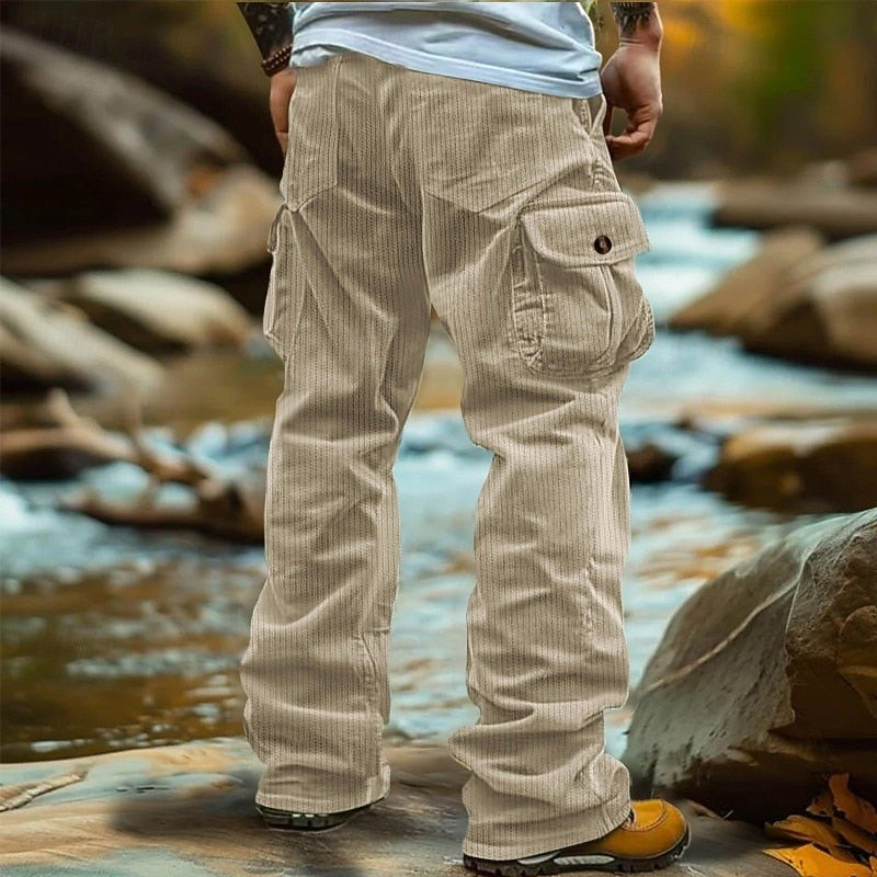 Cordhose Herren mit Cargotaschen und geknöpften Klappen - Khaki #Farbe_Khaki