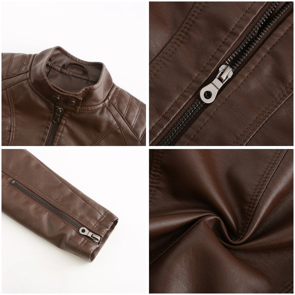 Damen Bikerjacke in Kunstlederoptik mit Stehkragen