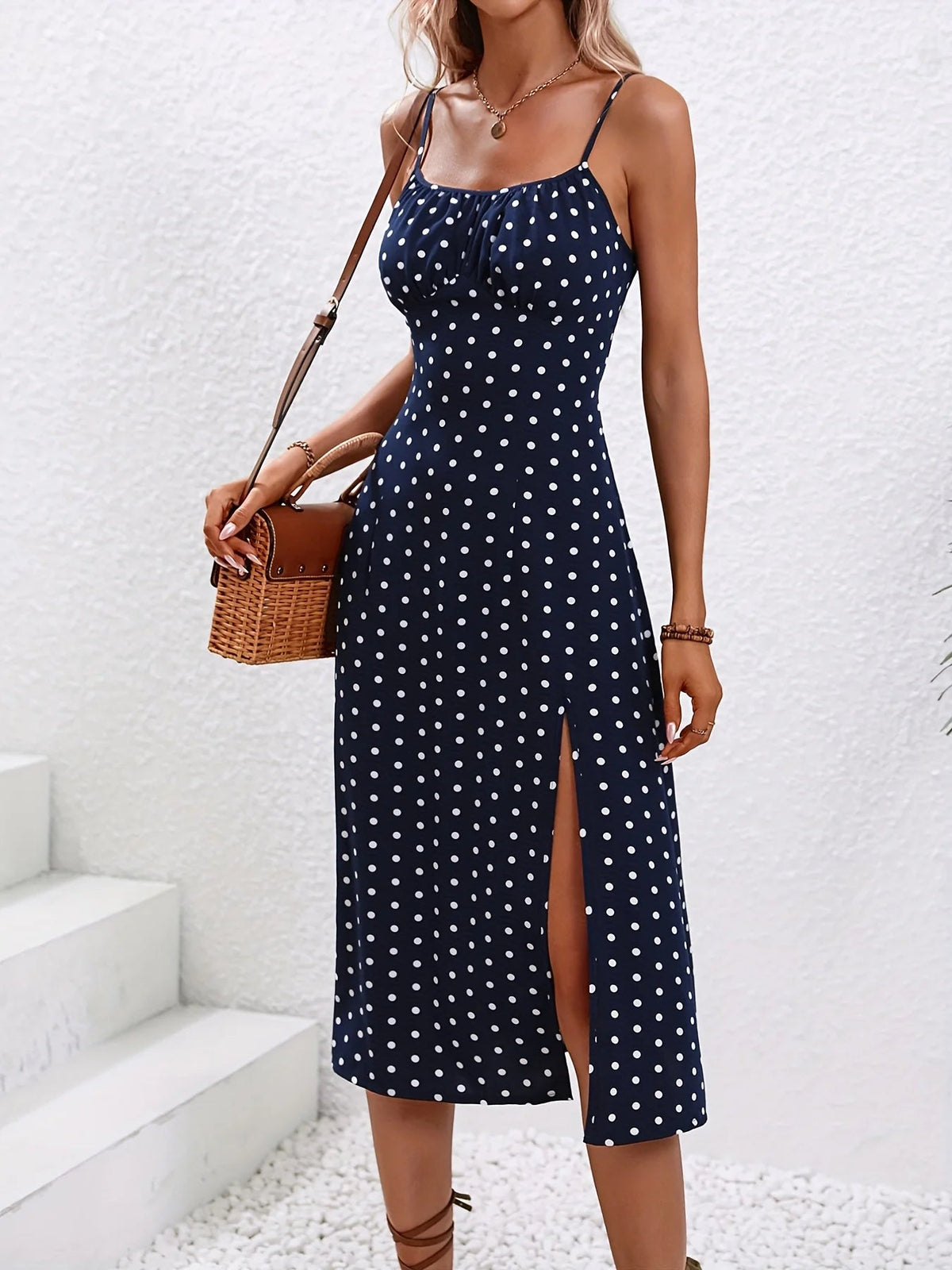 Damen Kleid midi mit Blumenmuster und seitlichem Schlitz