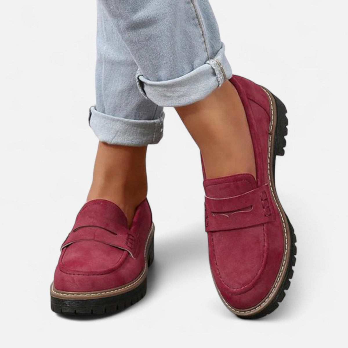 Damen Loafer in Wildlederoptik mit Profilsohle - Rot