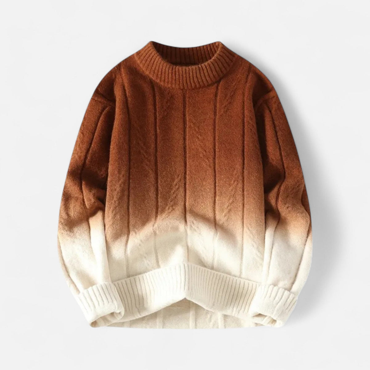 Damen Oversize Pullover mit Farbverlauf und Rundhals - Hell Braun