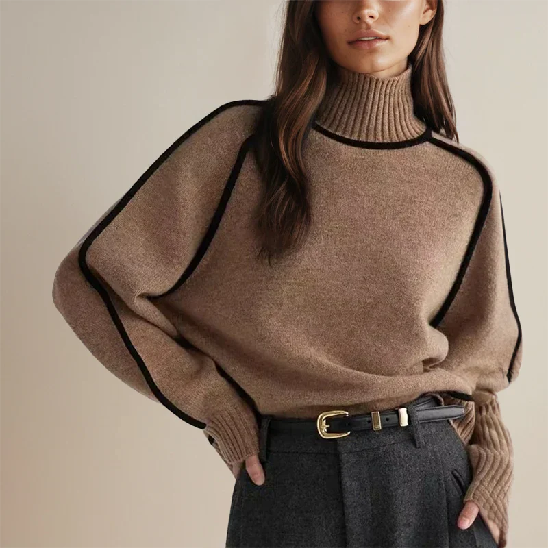 Damen Oversize Pullover mit Rollkragen und tiefer Schulter