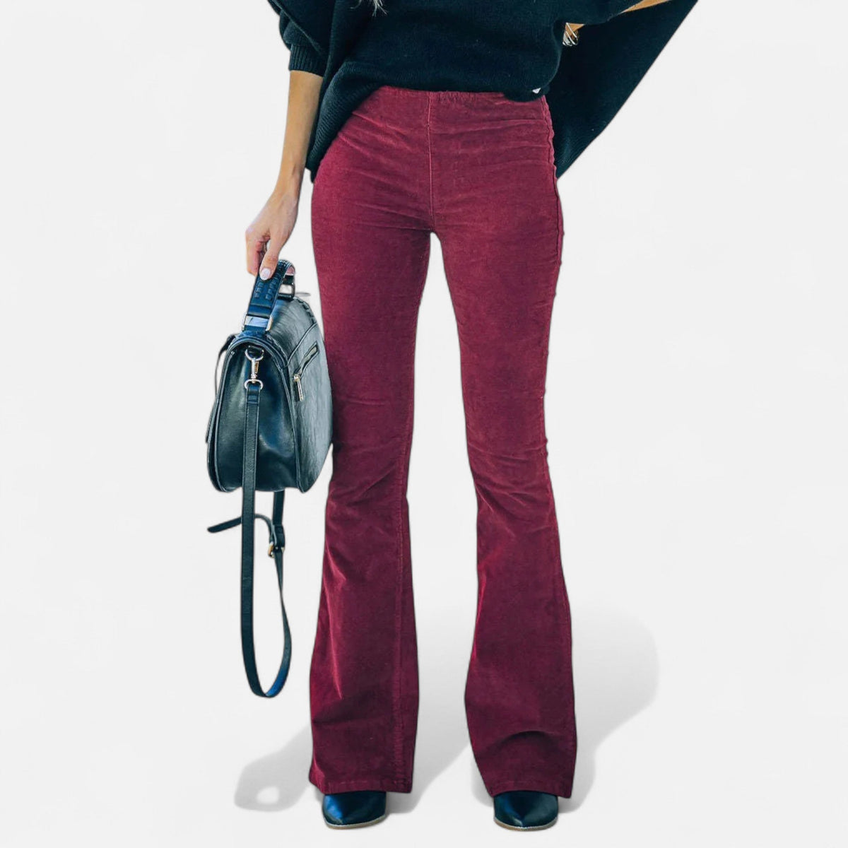 Damen Schlaghose in Cordoptik mit hohem Bund und engem Sitz - Bordeaux
