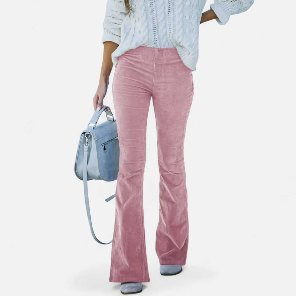 Damen Schlaghose in Cordoptik mit hohem Bund und engem Sitz - Rose