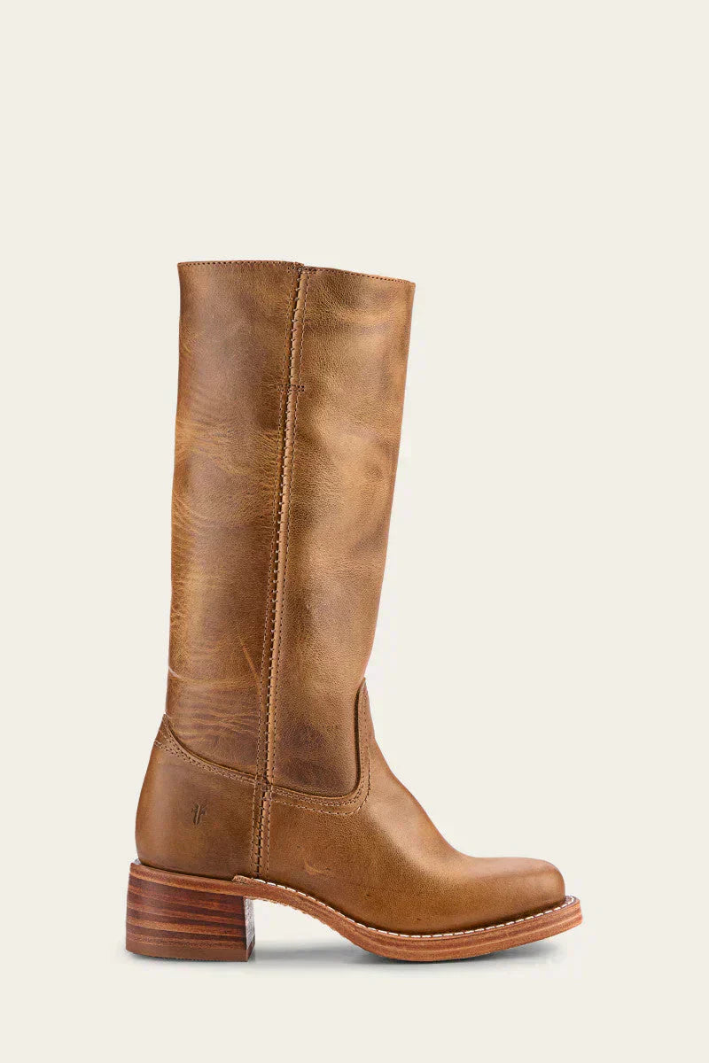 Damen Stiefel kniehoch mit Blockabsatz in Lederoptik