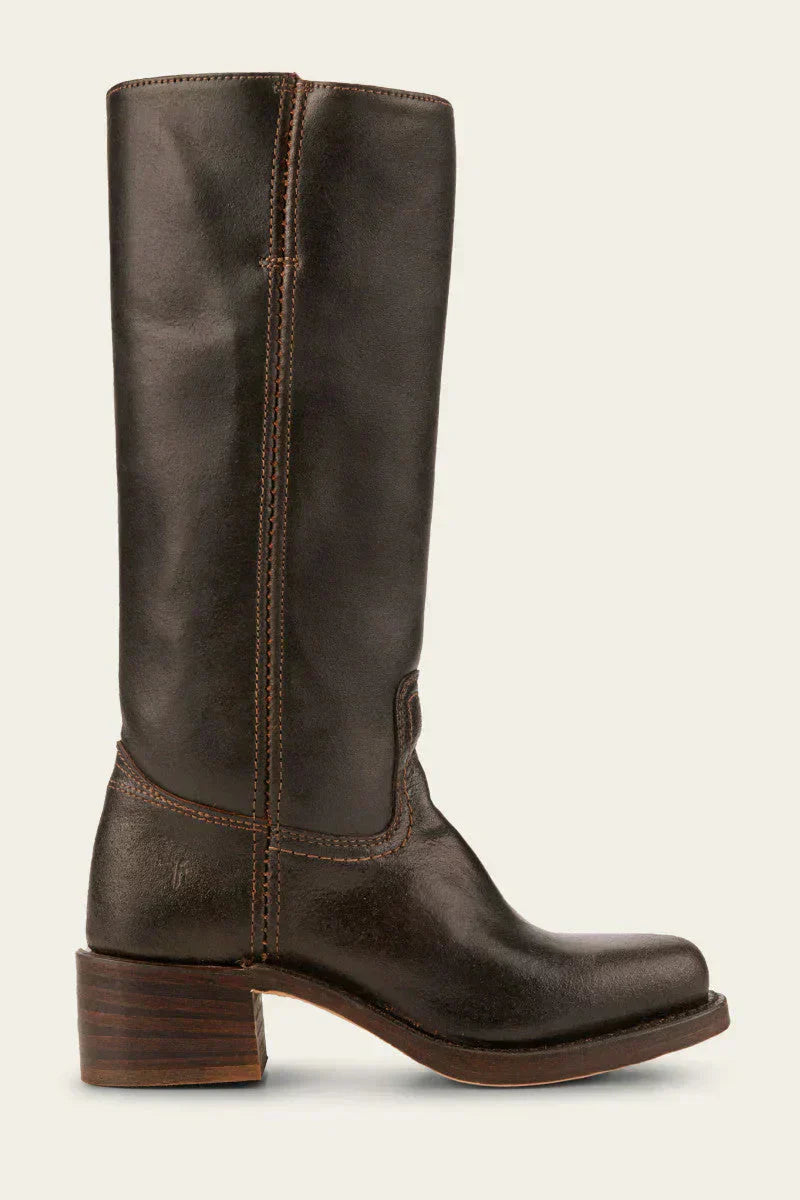 Damen Stiefel kniehoch mit Blockabsatz in Lederoptik