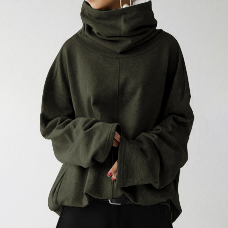 Damen Sweatshirt oversize mit Stehkragen und Rippbündchen - Grün