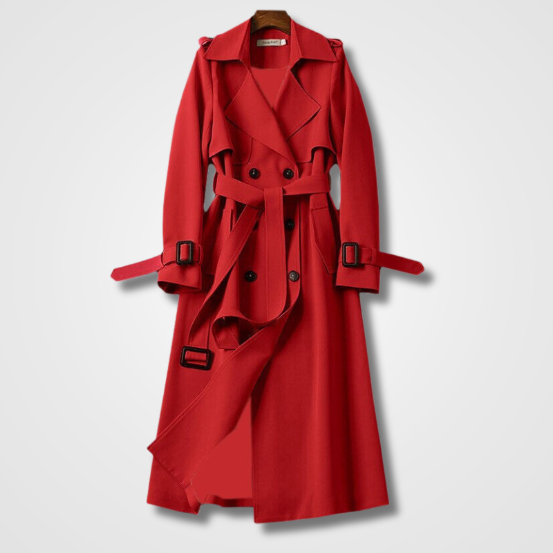 Damen Trenchcoat tailliert mit Schulterklappen und Gürtel - Rot