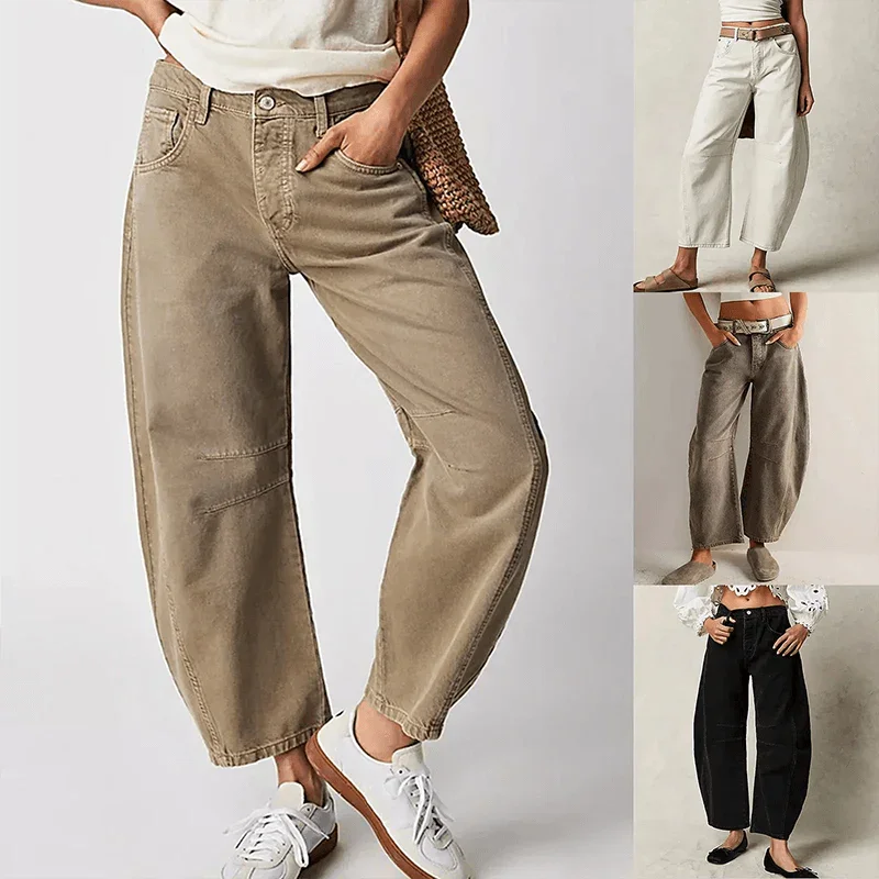 Damen Weite Jeans im Barrel Schnitt mit hohem Bund