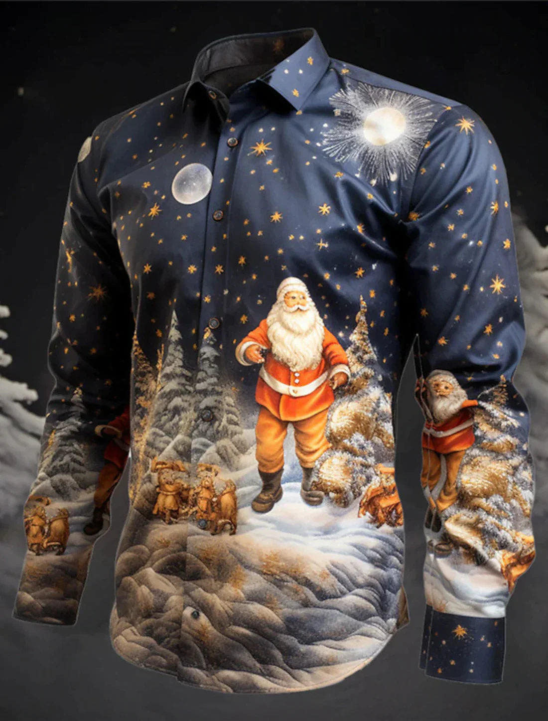 Hemd Herren mit Weihnachtsmotiv und langen Ärmeln - Dunkelblau #Farbe_Dunkelblau