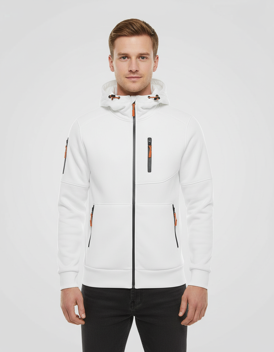 Hoodie Herren mit Reissverschluss und Brusttasche - Weiss #Farbe_Weiss