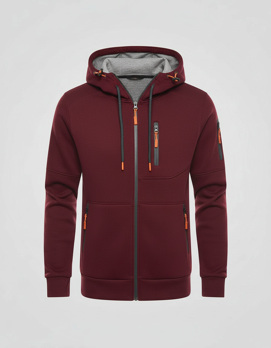 Hoodie Herren mit Reissverschluss und Brusttasche - Rot #Farbe_Rot