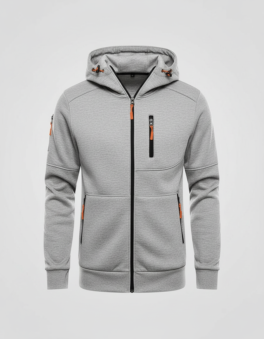 Hoodie Herren mit Reissverschluss und Brusttasche - Hellgrau #Farbe_Hellgrau