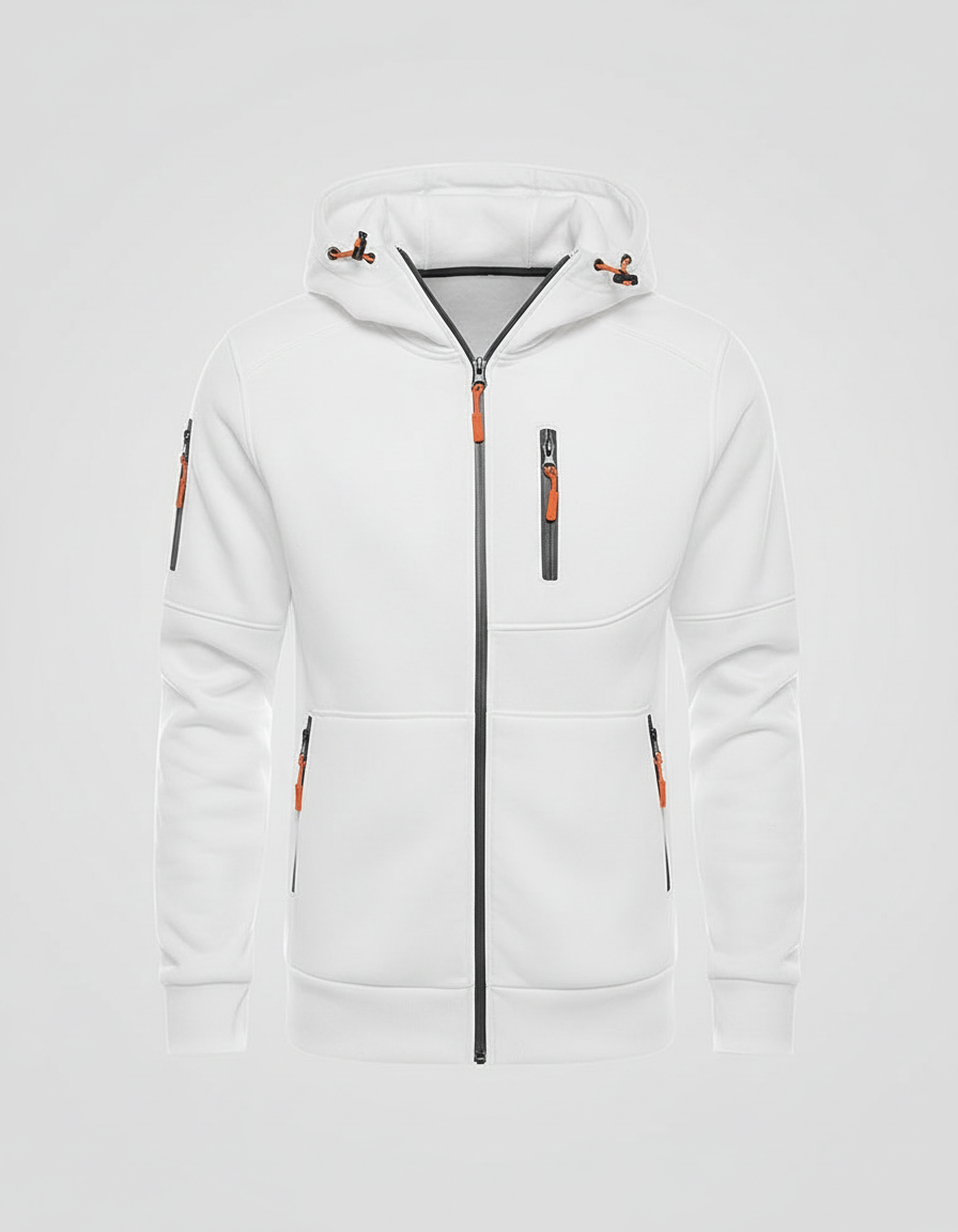 Hoodie Herren mit Reissverschluss und Brusttasche - Weiss #Farbe_Weiss