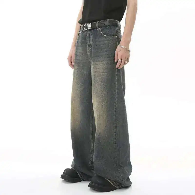 Hose Herren in Denim-Optik mit weitem Bein und Ringdetail - Verwaschenes Blau #Farbe_Verwaschenes Blau