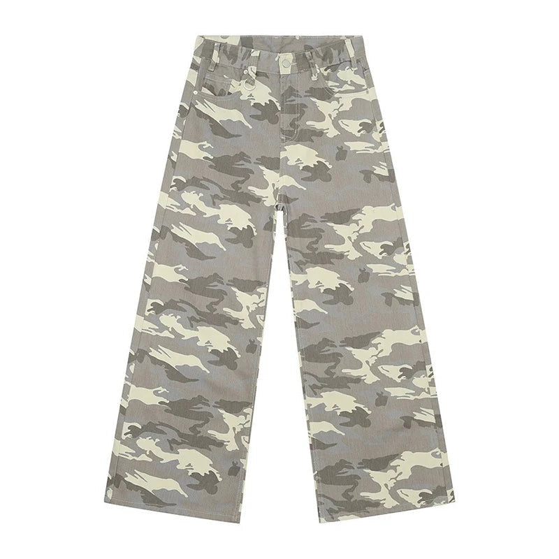 Hose Herren in Denim-Optik mit weitem Bein und Ringdetail - Helles Camouflage #Farbe_Helles Camouflage