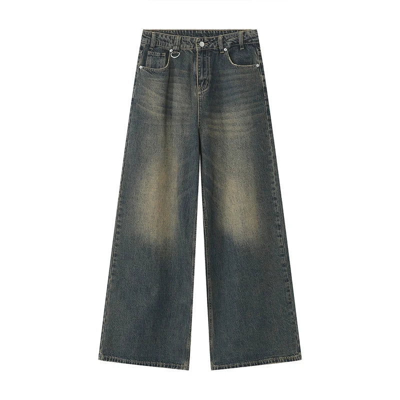 Hose Herren in Denim-Optik mit weitem Bein und Ringdetail - Verwaschenes Blau #Farbe_Verwaschenes Blau
