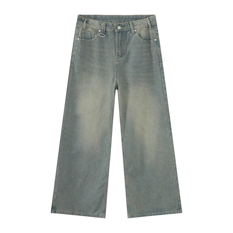 Hose Herren in Denim-Optik mit weitem Bein und Ringdetail - Graublau #Farbe_Graublau