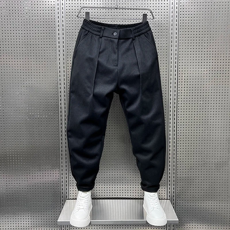 Hose Herren mit doppelten Bundfalten und schmalem Bein - Schwarz #Farbe_Schwarz