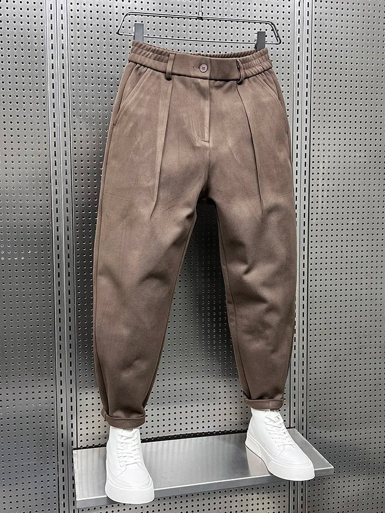 Hose Herren mit doppelten Bundfalten und schmalem Bein - Kaffeebraun #Farbe_Kaffeebraun