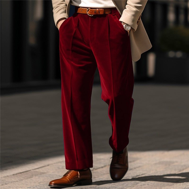Hose Herren mit feiner Struktur und eingefassten Rücktaschen - Bordeauxrot #Farbe_Bordeauxrot