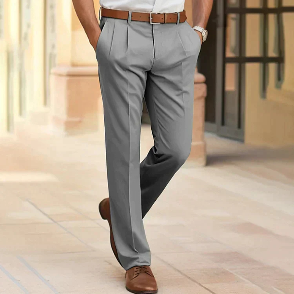 Hose Herren mit geradem Bein und schmalen Bundfalten - Grau #Farbe_Grau