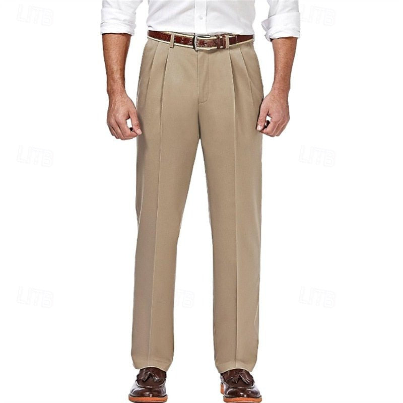 Hose Herren mit langen Bügelfalten und geradem Saum - Hellkhaki #Farbe_Hellkhaki