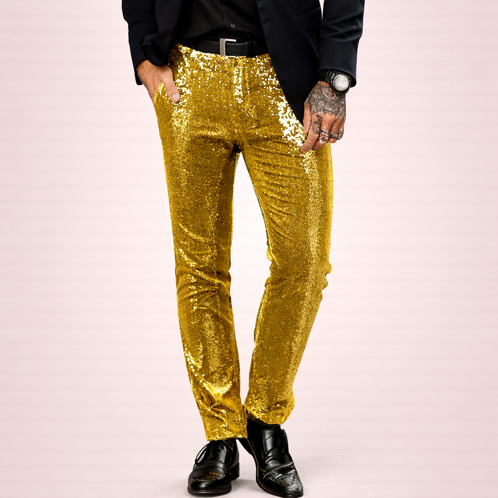 Hose Herren mit Pailletten und geradem langem Bein - Gold #Farbe_Gold