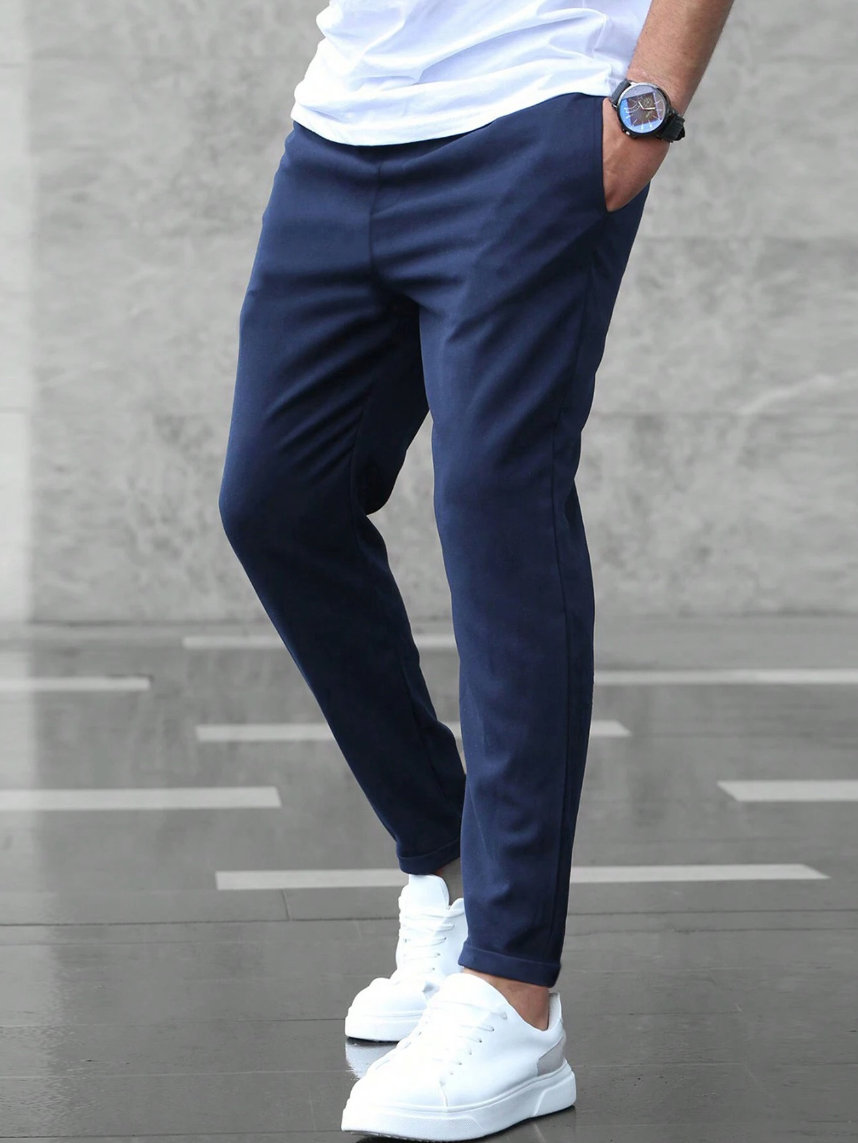 Hose Herren mit schmalem Bein und hellem Kordelbund - Marineblau #Farbe_Marineblau