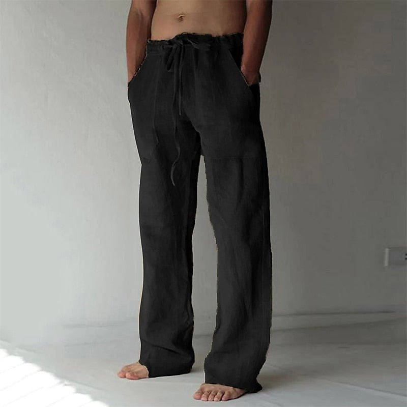 Hose Herren mit weitem Bein und gerafftem Kordelbund - Schwarz #Farbe_Schwarz