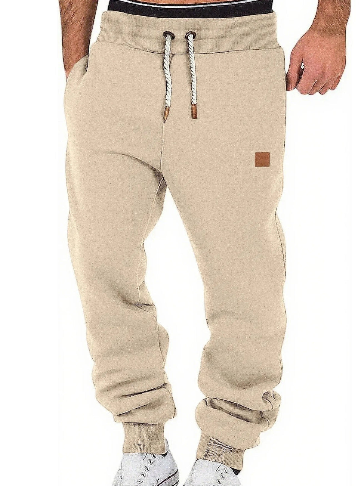 Jogginghose Herren mit heller Kordel und Rippbündchen - Khaki #Farbe_Khaki