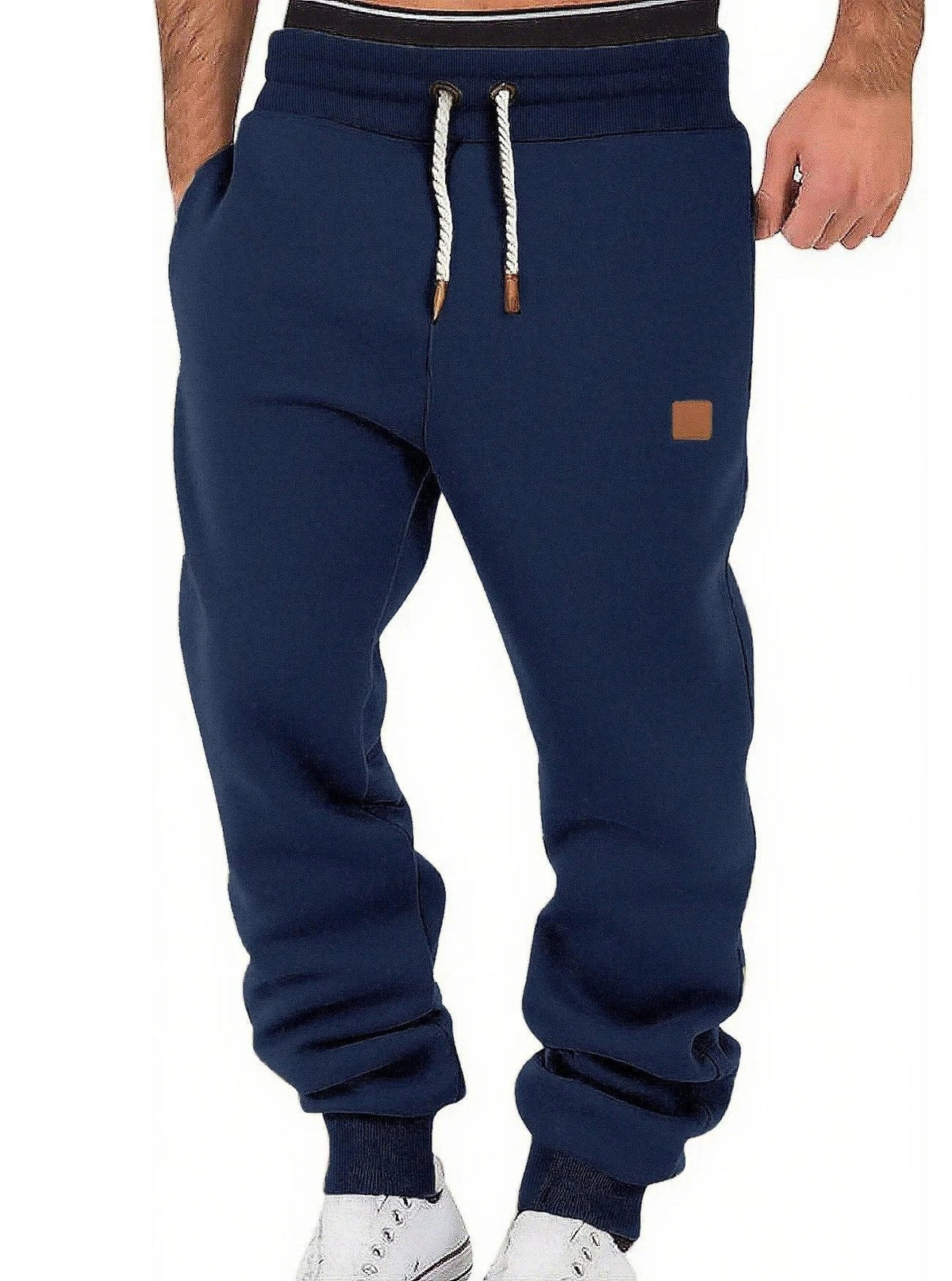Jogginghose Herren mit heller Kordel und Rippbündchen - Marineblau #Farbe_Marineblau