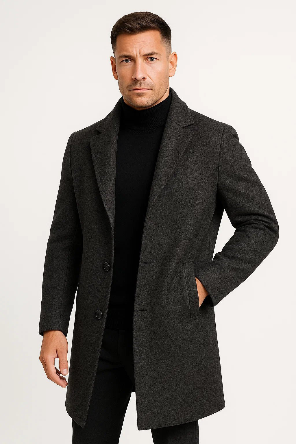 Mantel Herren mit Reverskragen und schrägen Eingrifftaschen - Grau #Farbe_Grau
