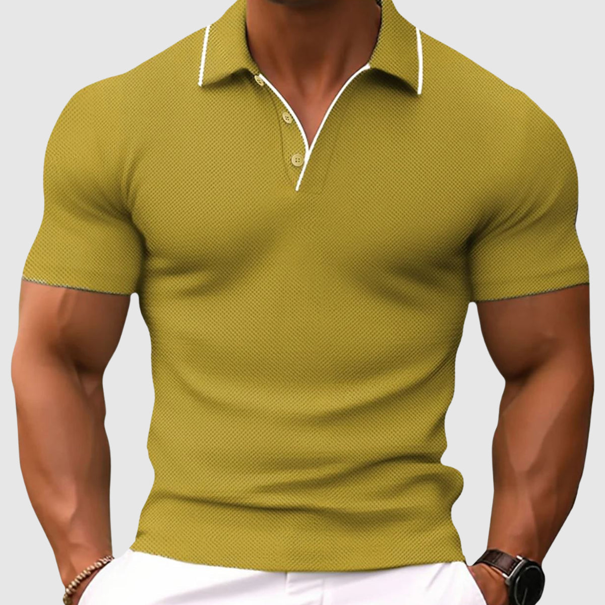 Poloshirt Herren kurzarm mit heller Kragenkante - Gelb #Farbe_Gelb