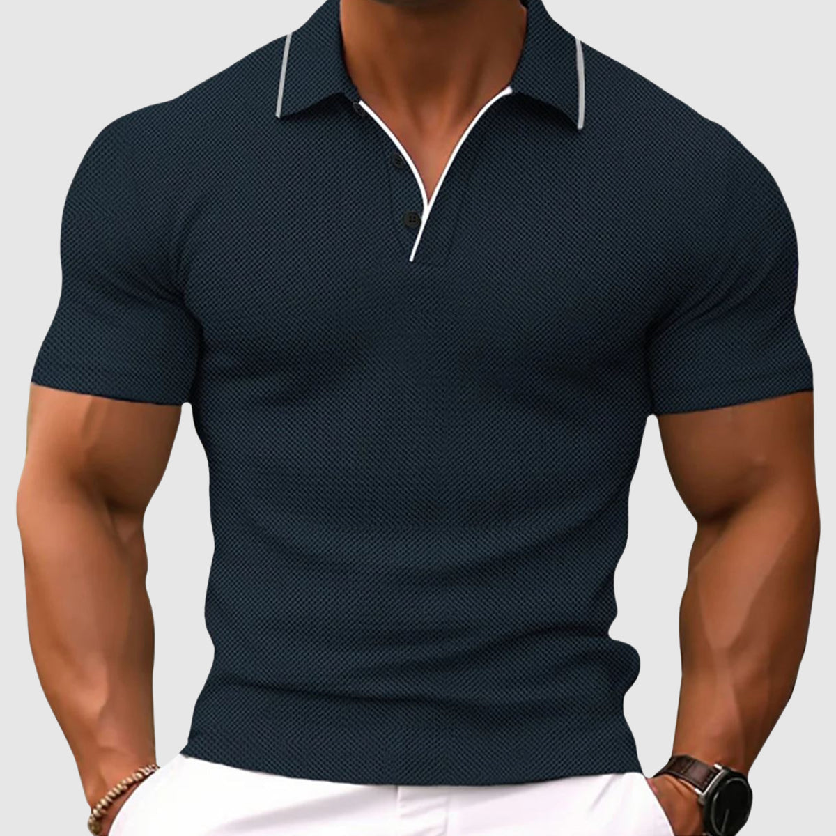 Poloshirt Herren kurzarm mit heller Kragenkante - Dunkelblau #Farbe_Dunkelblau