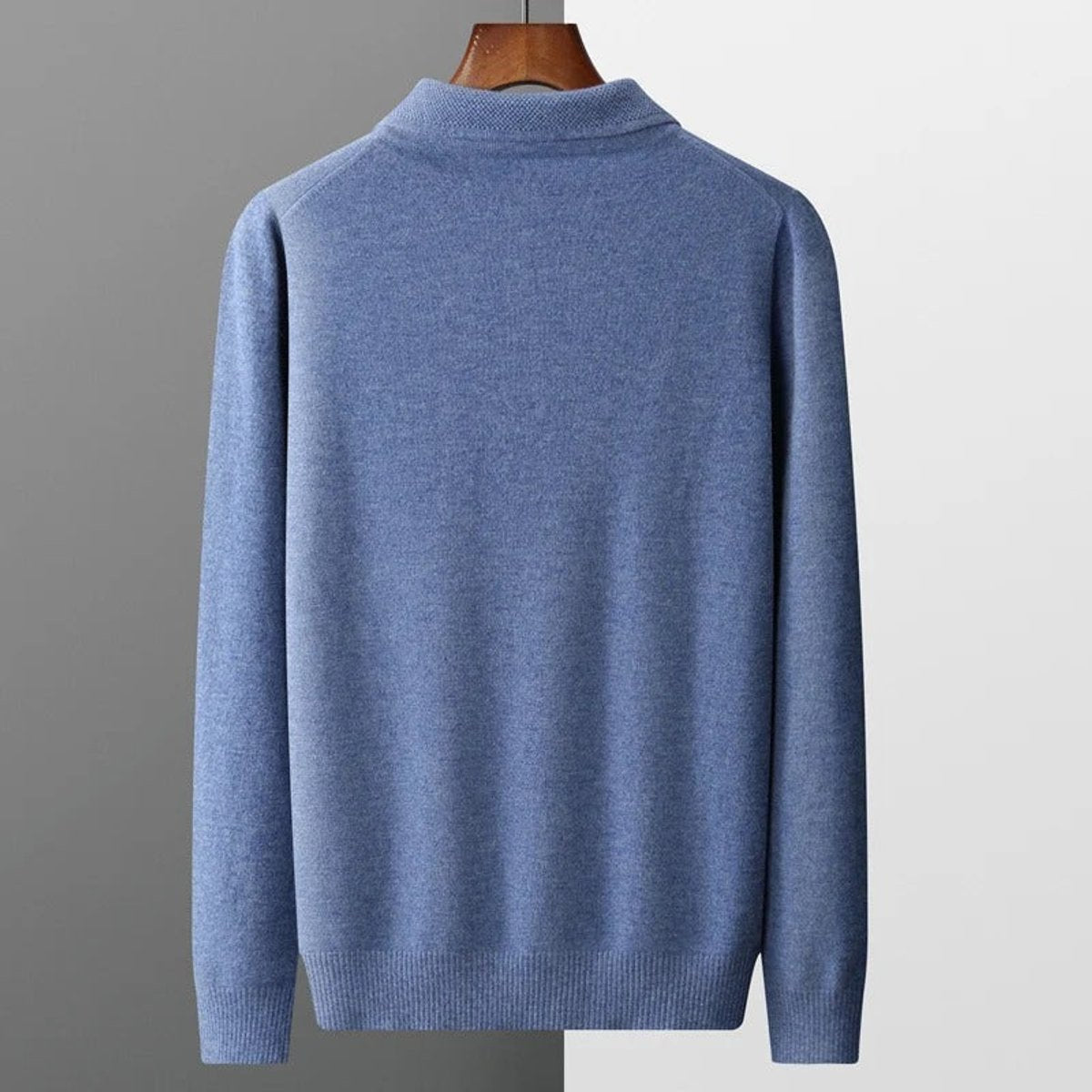 Poloshirt Herren langarm mit drei Knöpfen und Rippbund - Blau #Farbe_Blau