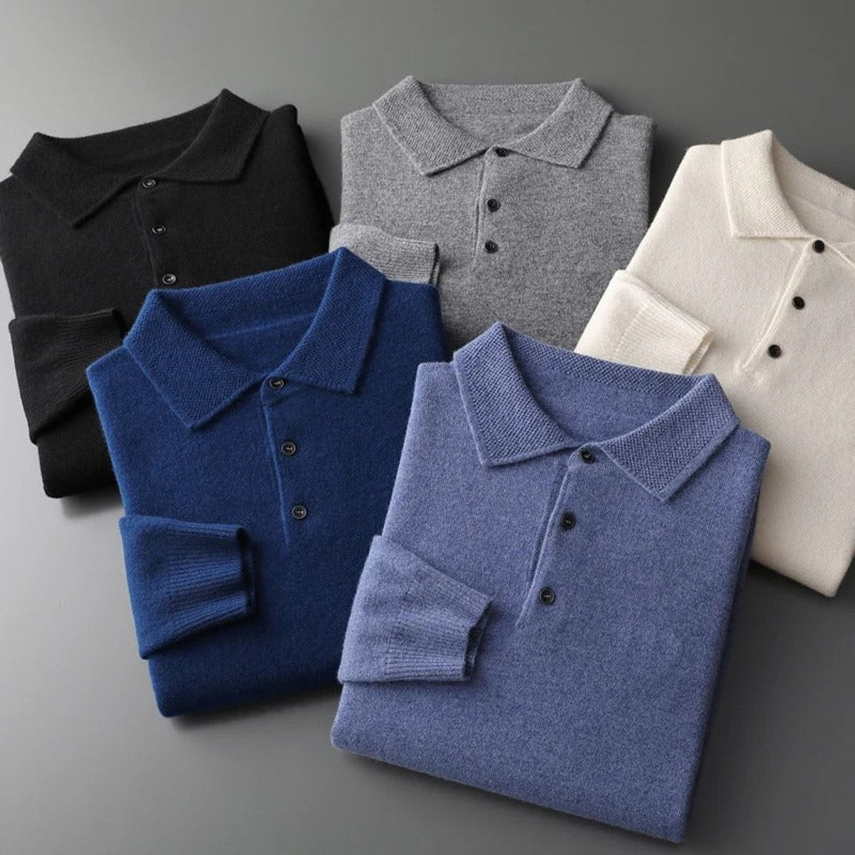 Poloshirt Herren langarm mit drei Knöpfen und Rippbund - Mehrere Farben