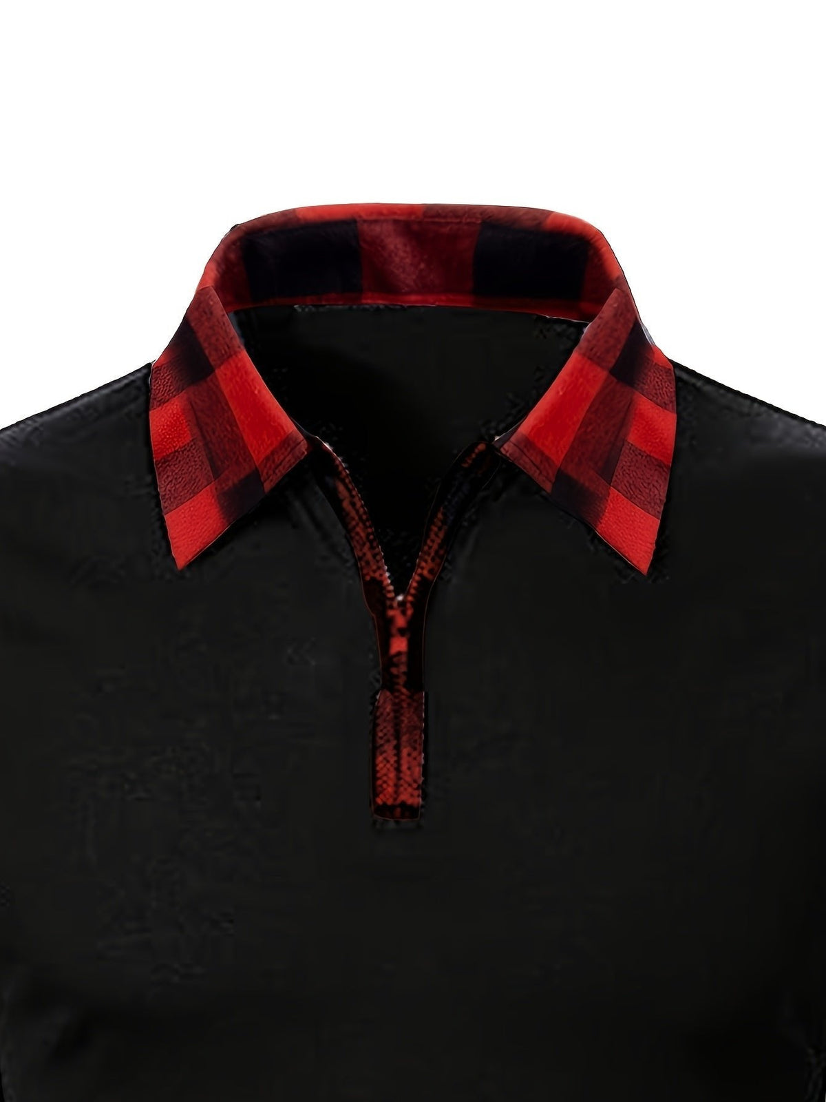 Poloshirt Herren langarm mit Karoärmeln und kurzem Zip - Rot #Farbe_Rot