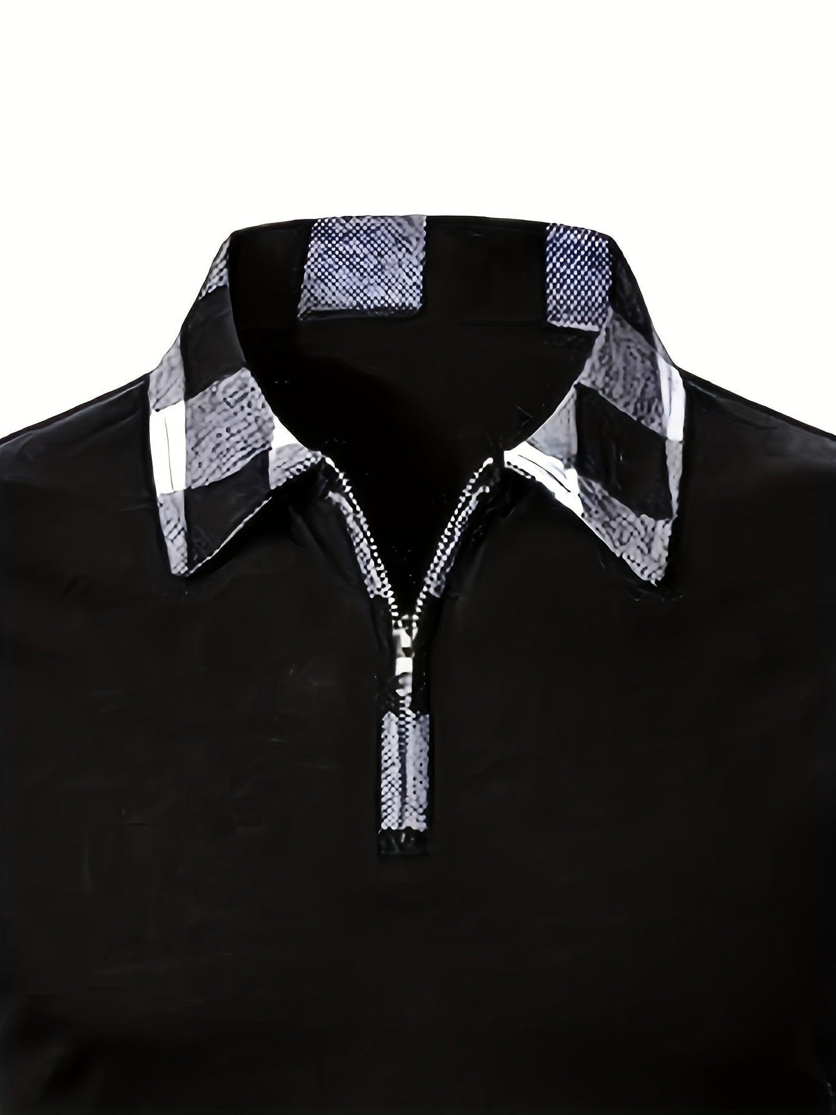 Poloshirt Herren langarm mit Karoärmeln und kurzem Zip - Weiss #Farbe_Weiss