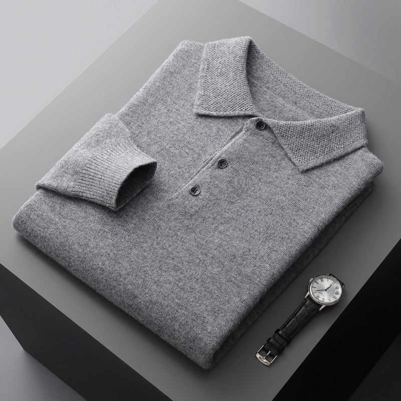 Poloshirt Herren Langarm mit Kragen und drei Knöpfen - Grau #Farbe_Grau