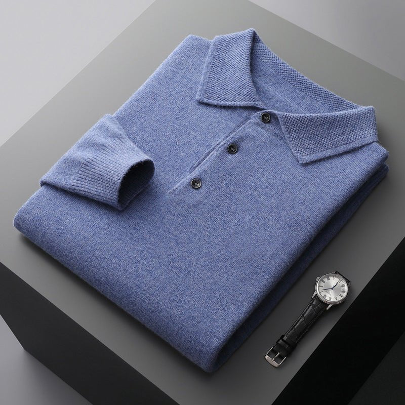 Poloshirt Herren Langarm mit Kragen und drei Knöpfen - Blau #Farbe_Blau