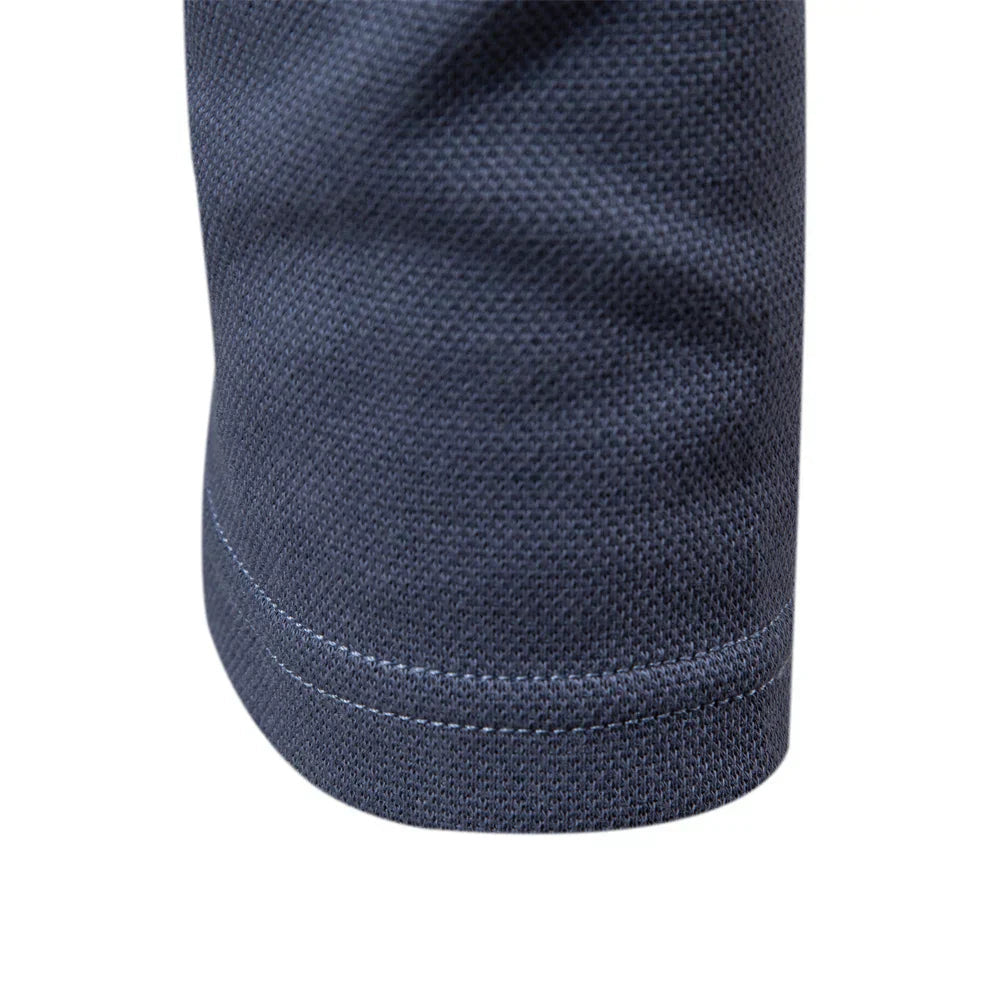 Poloshirt Herren langarm mit offener kurzer Halsblende - Blau #Farbe_Blau